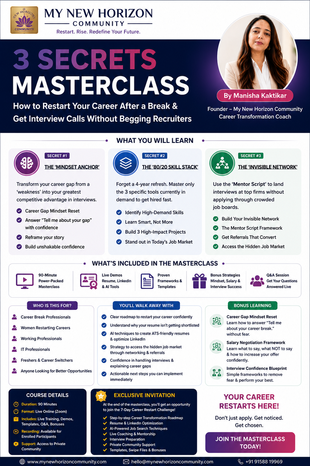 3 Secrets Masterclass — How to Restart Your Career After a Break